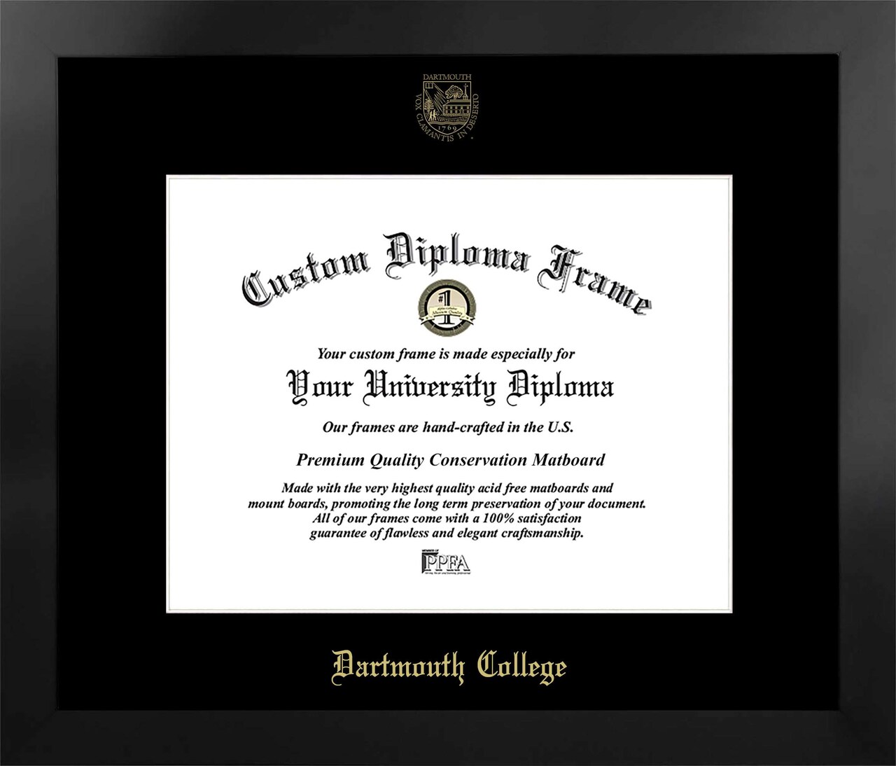 Dartmouth College 16w x 12h Manhattan Black Single Mat Gold Embossed Diploma Frame with Bonus Campus Images Lithograph (value savings at $59)